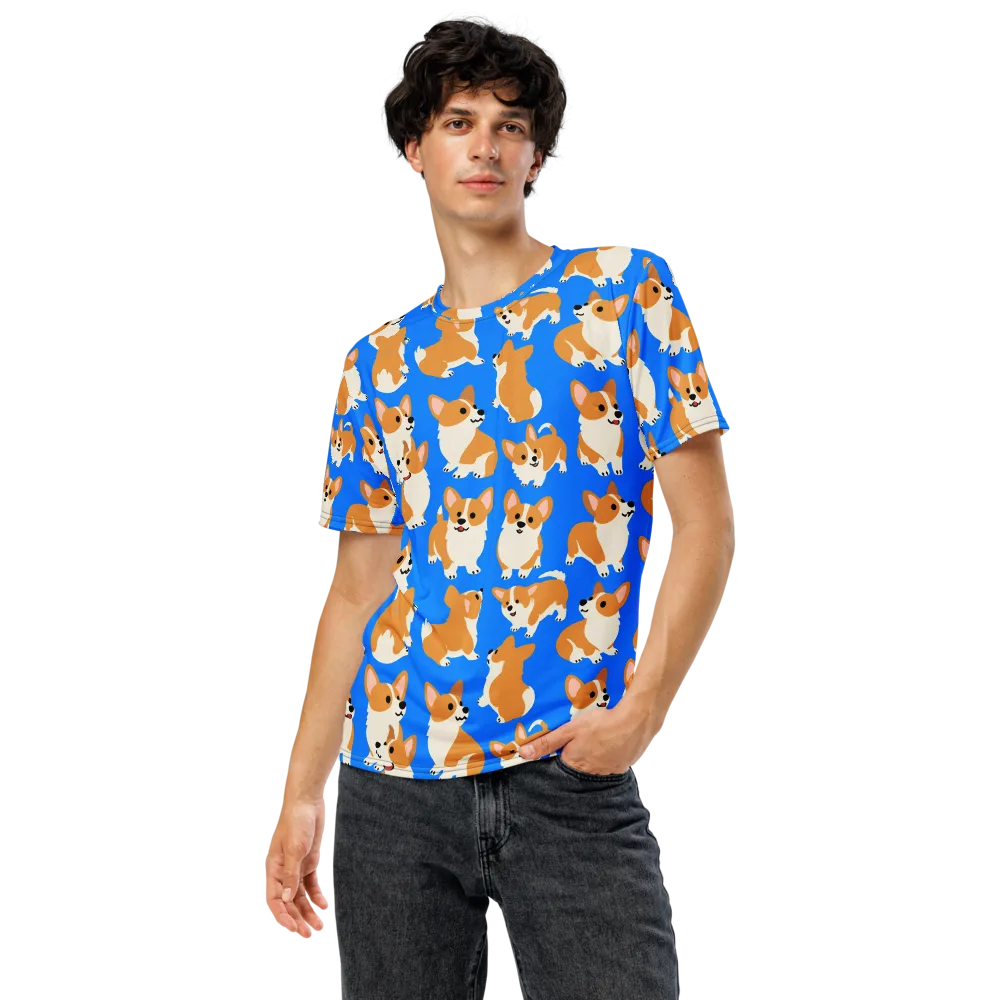 Blue Ribbon Corgis on Men's Crew Neck T-Shirt — Front