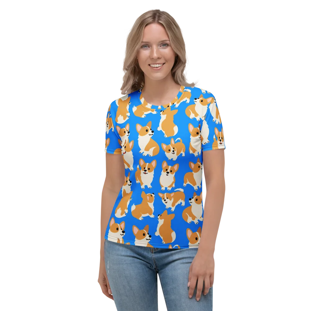 Blue Ribbon Corgis on Women's Crew Neck T-Shirt — Front