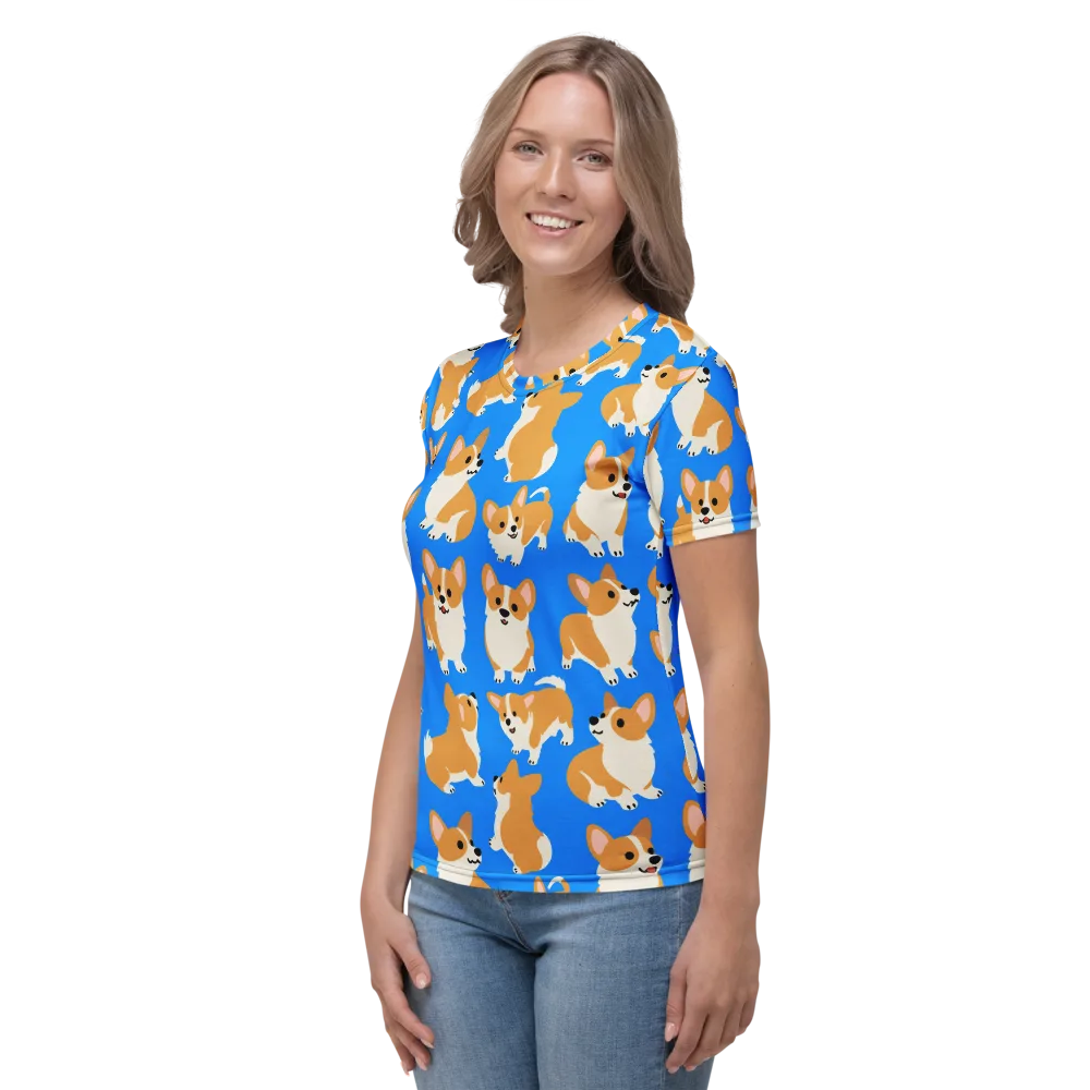Blue Ribbon Corgis on Women's Crew Neck T-Shirt — Left