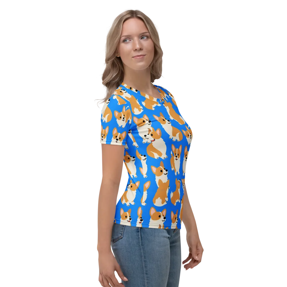 Blue Ribbon Corgis on Women's Crew Neck T-Shirt — Right