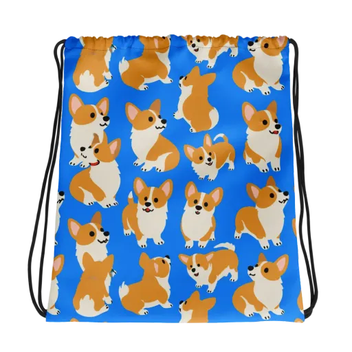 Blue Ribbon Corgis on a Drawstring Bag