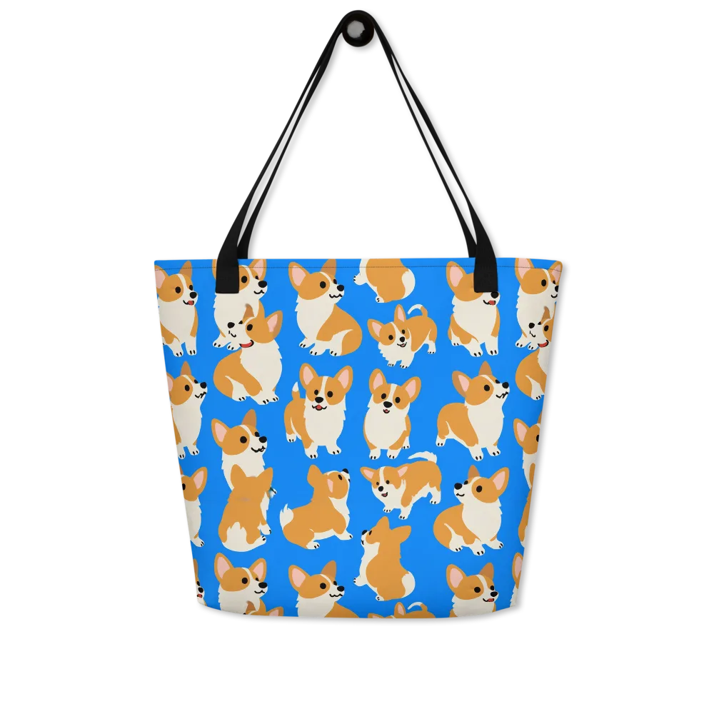 Blue Ribbon Corgis on Large Tote Bag W/ Pocket — Front