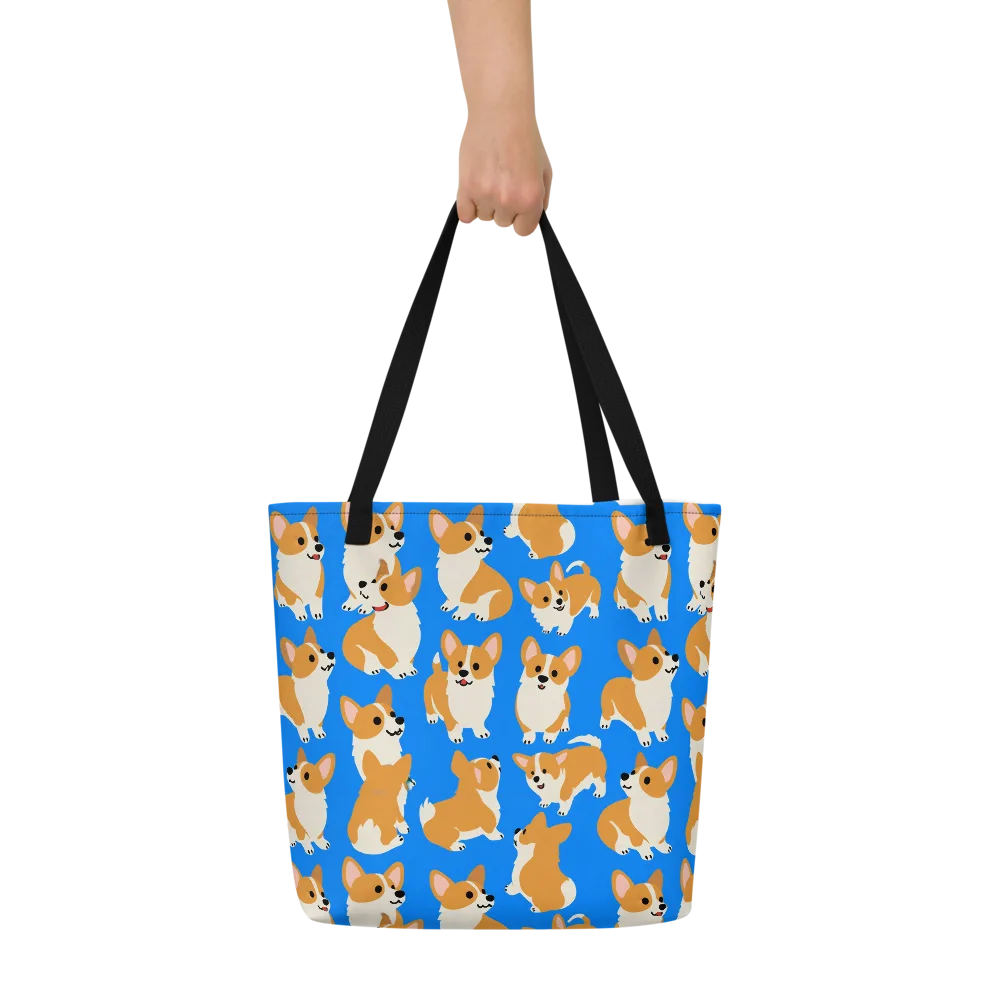 Blue Ribbon Corgis on Large Tote Bag W/ Pocket — Front