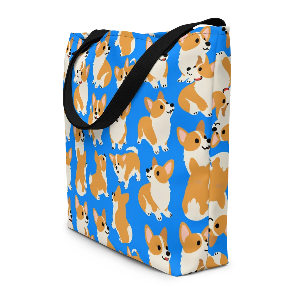 Blue Ribbon Corgis on Large Tote Bag W/ Pocket — Front