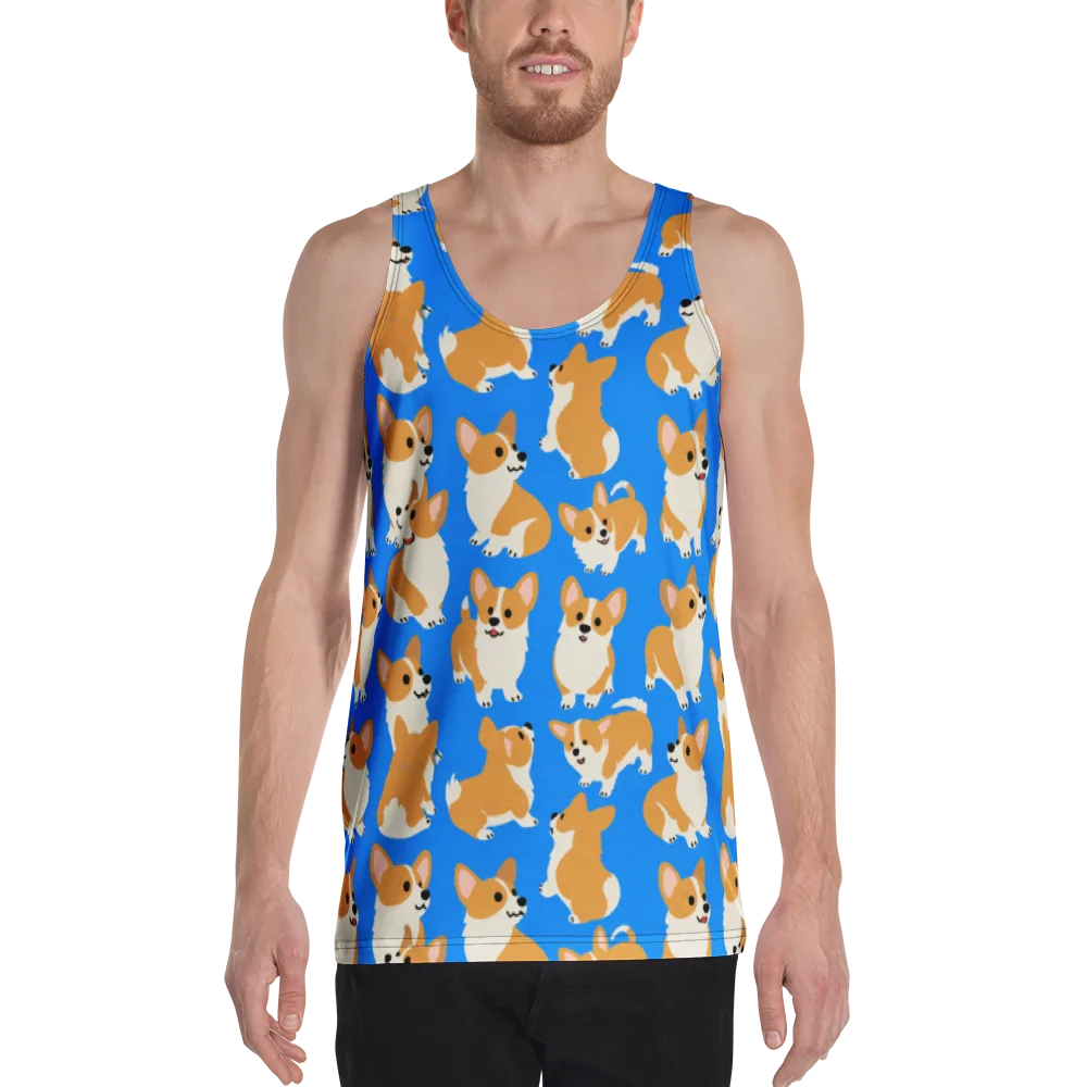 Blue Ribbon Corgis on Men's Tank Top — Front