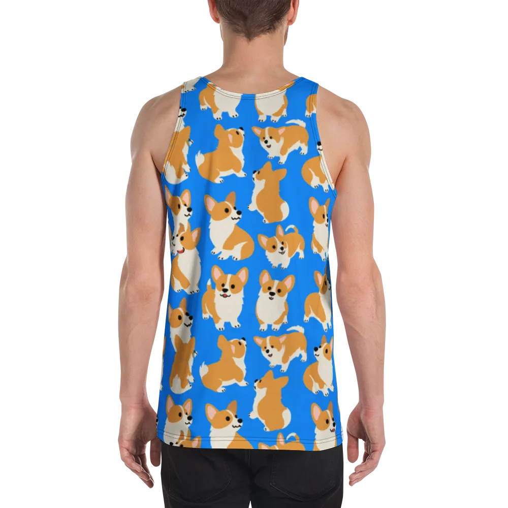 Blue Ribbon Corgis on Men's Tank Top — Back