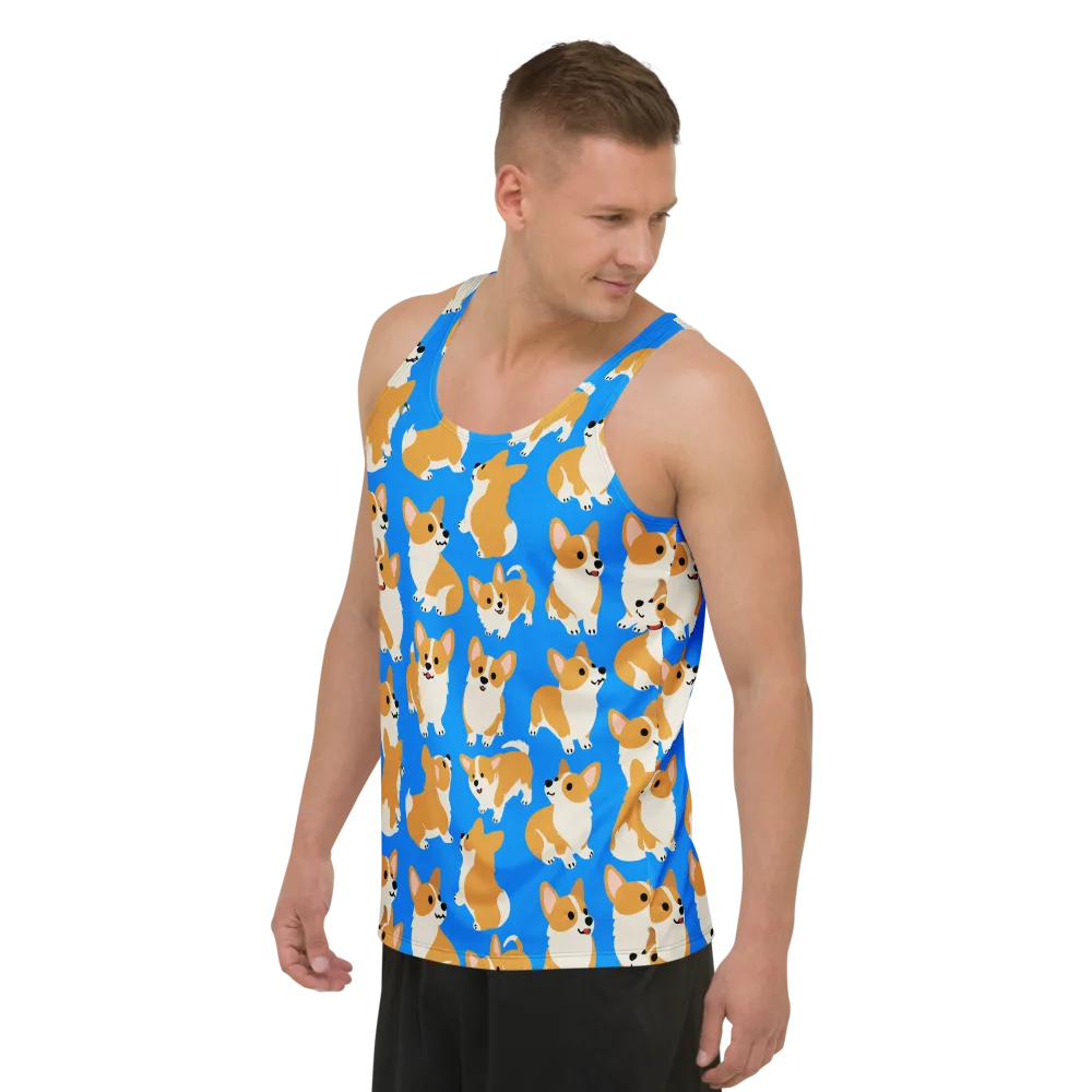 Blue Ribbon Corgis on Men's Tank Top — Left Front