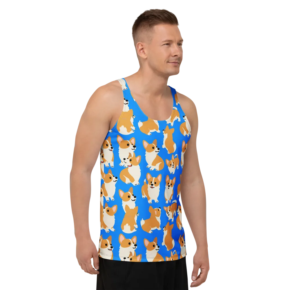 Blue Ribbon Corgis on Men's Tank Top — Right Front