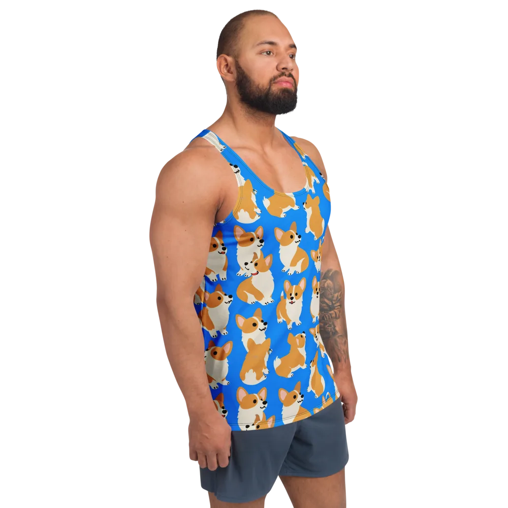 Blue Ribbon Corgis on Men's Tank Top — Right Front