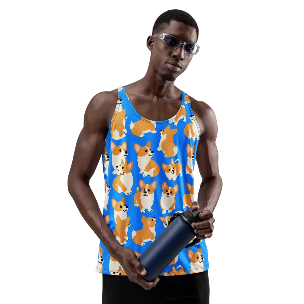 Blue Ribbon Corgis on Men's Tank Top — Front