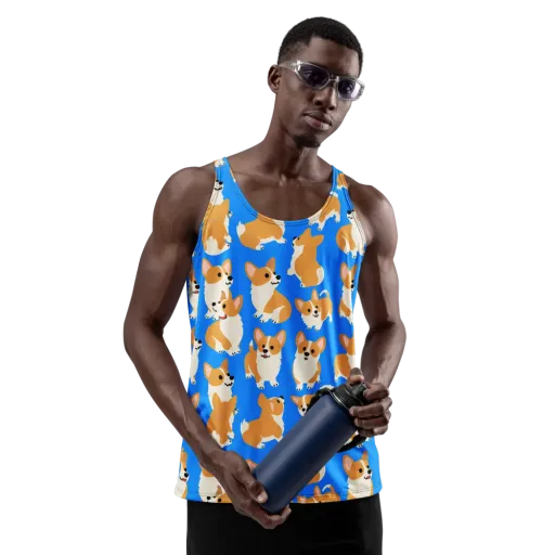 Blue Ribbon Corgis on a Men's Tank Top