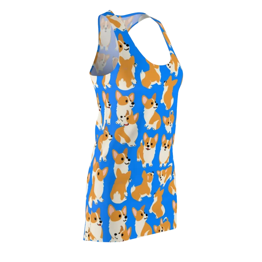 Blue Ribbon Corgis on Racerback Dress — Front Side