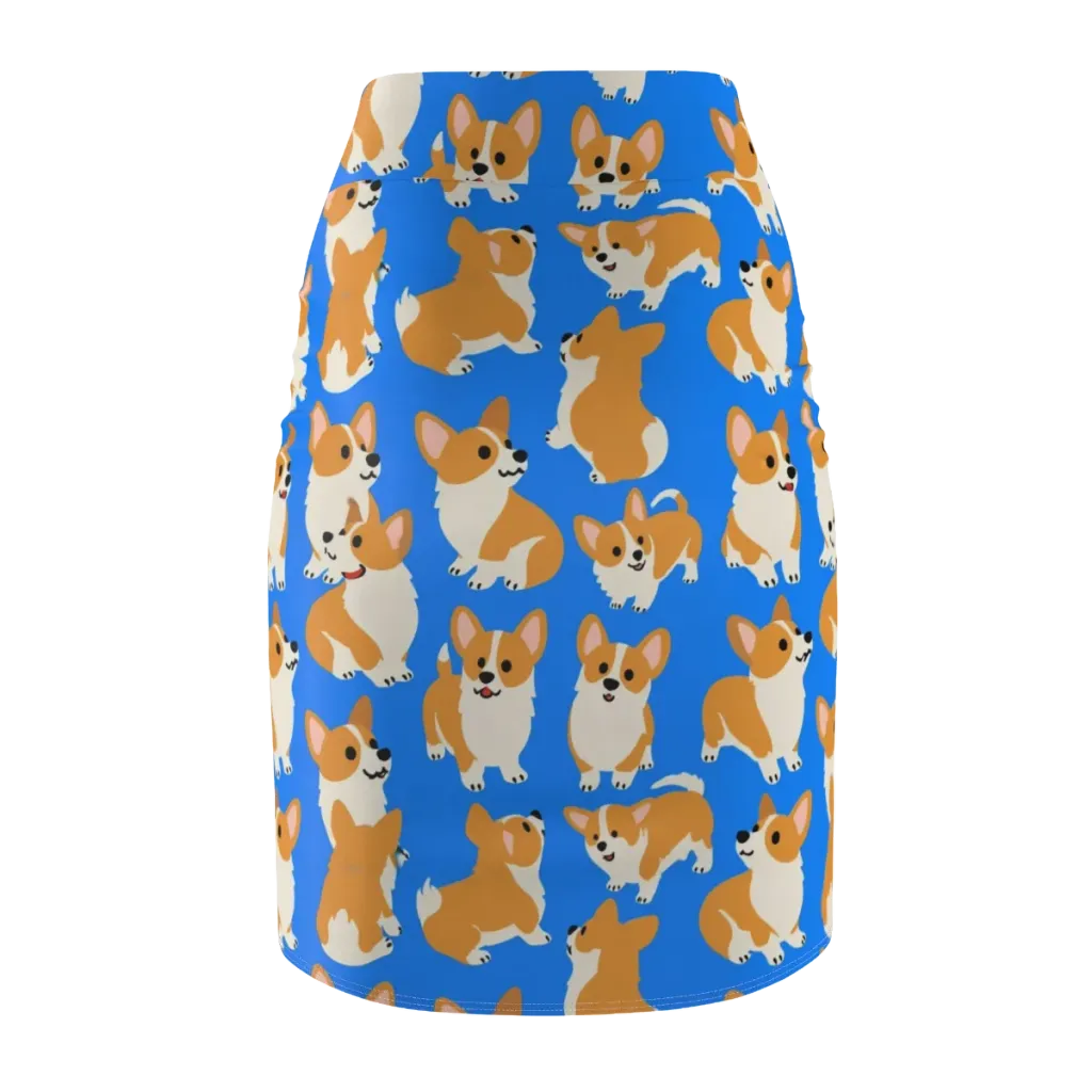 Blue Ribbon Corgis on Pencil Skirt — Back