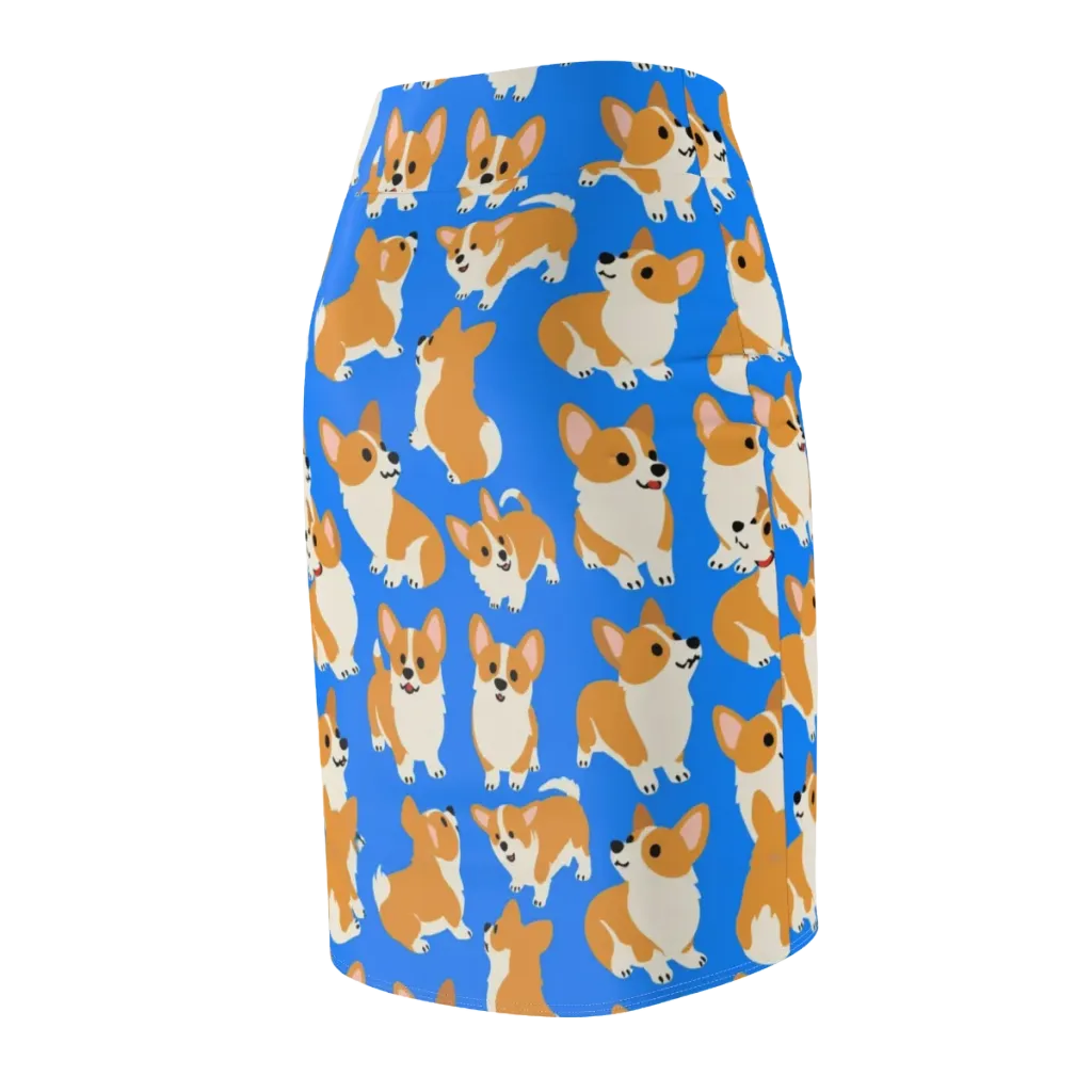 Blue Ribbon Corgis on Pencil Skirt — Back Side
