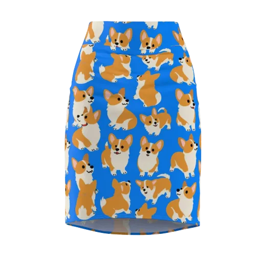 Blue Ribbon Corgis on a Pencil Skirt