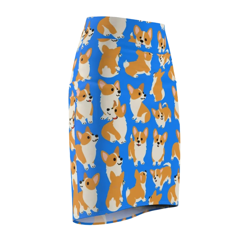 Blue Ribbon Corgis on Pencil Skirt — Front Side