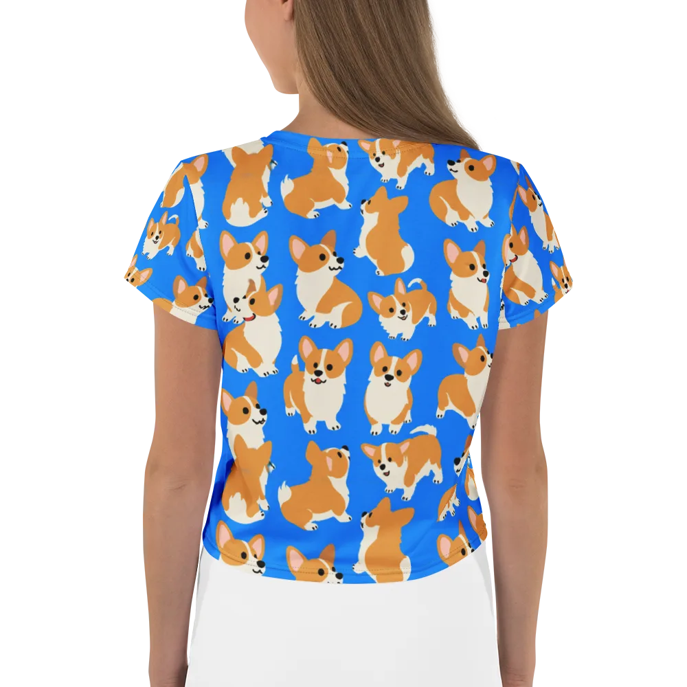 Blue Ribbon Corgis on Crop Tee — Back
