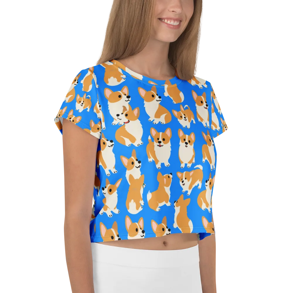 Blue Ribbon Corgis on Crop Tee — Right