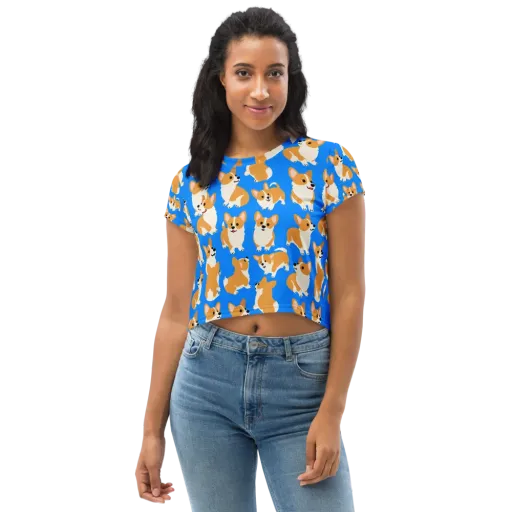 Blue Ribbon Corgis on a Crop Tee