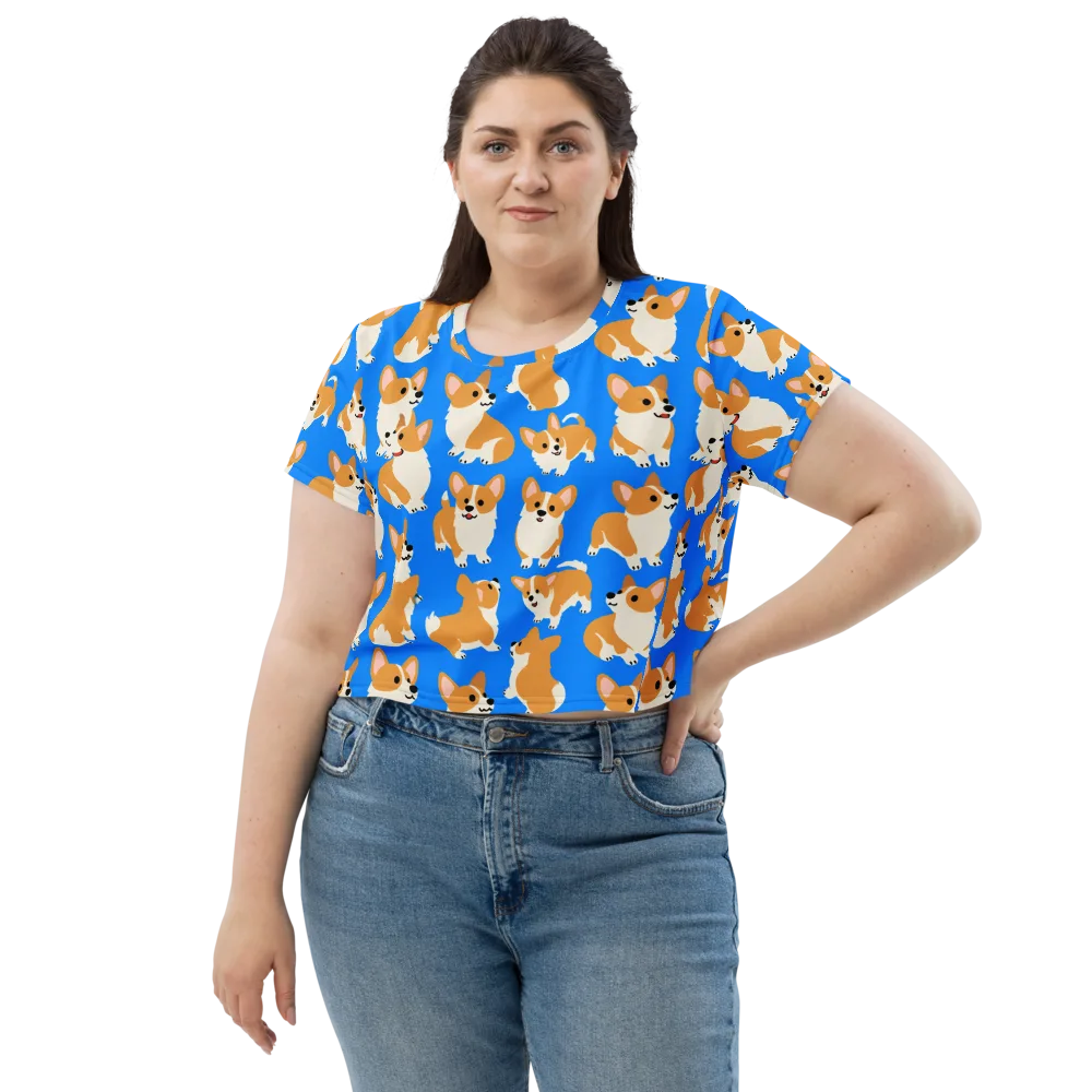 Blue Ribbon Corgis on Crop Tee — Front