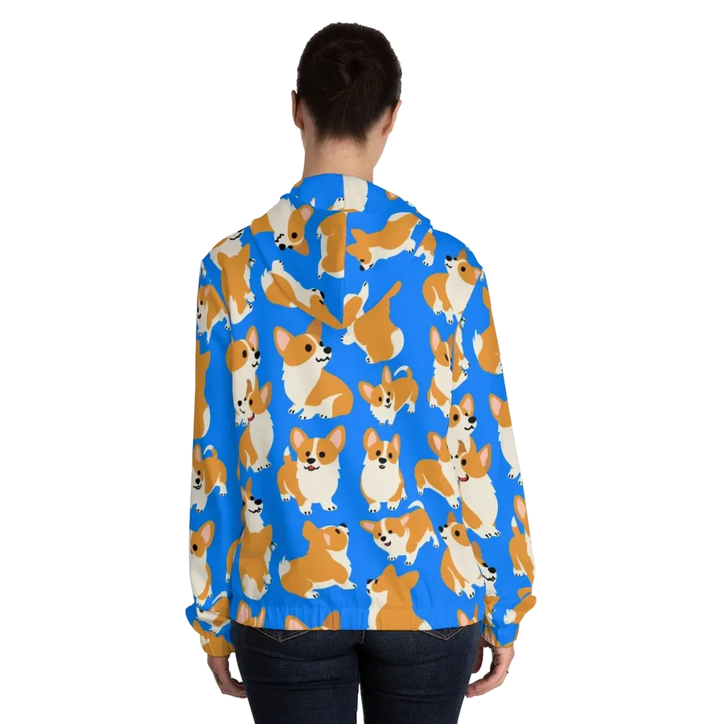 Blue Ribbon Corgis on Women's Full-Zip Hoodie — Back On Person