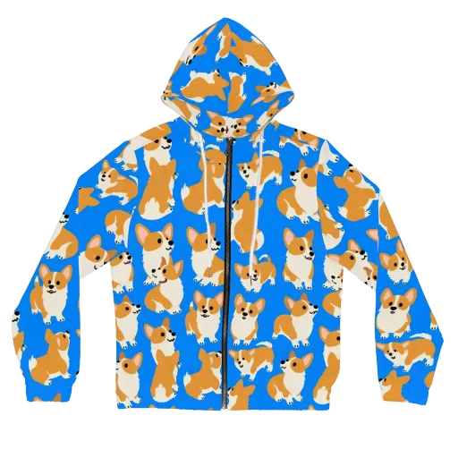 Blue Ribbon Corgis on a Women's Full-Zip Hoodie