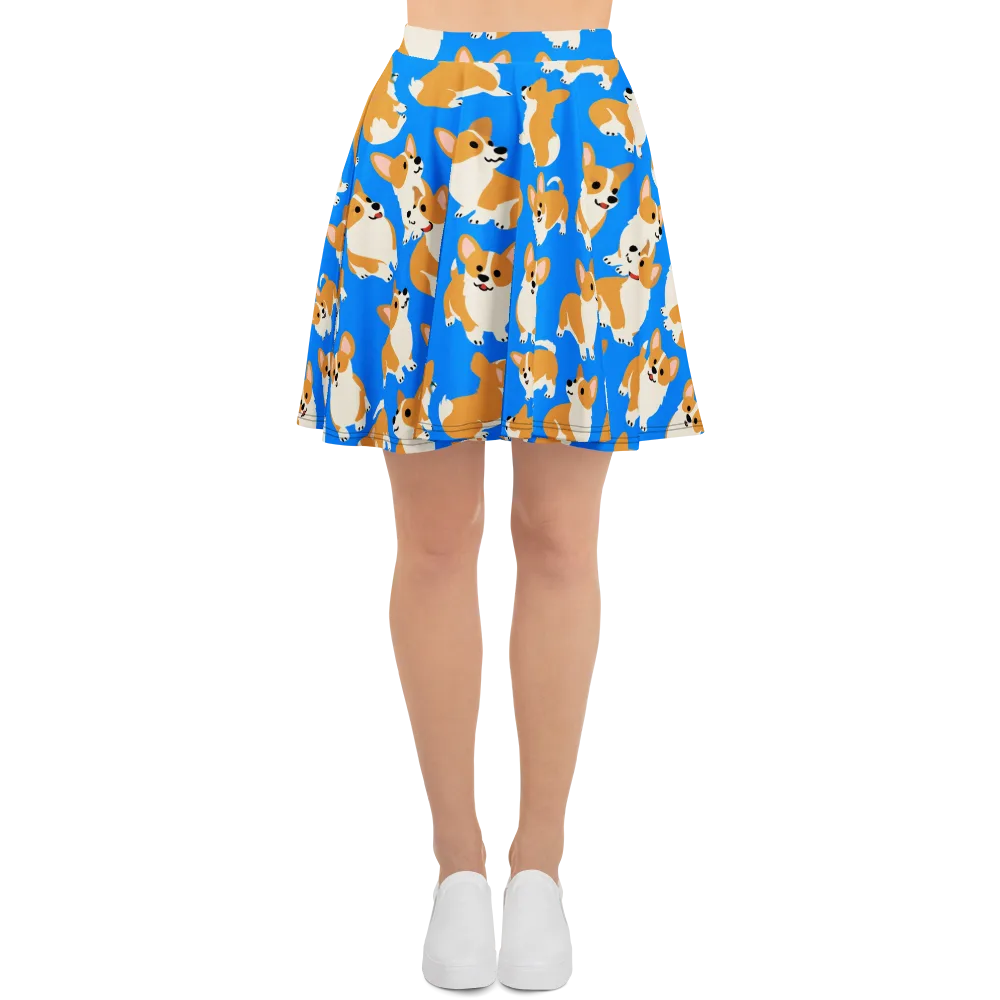 Blue Ribbon Corgis on Skater Skirt — Front