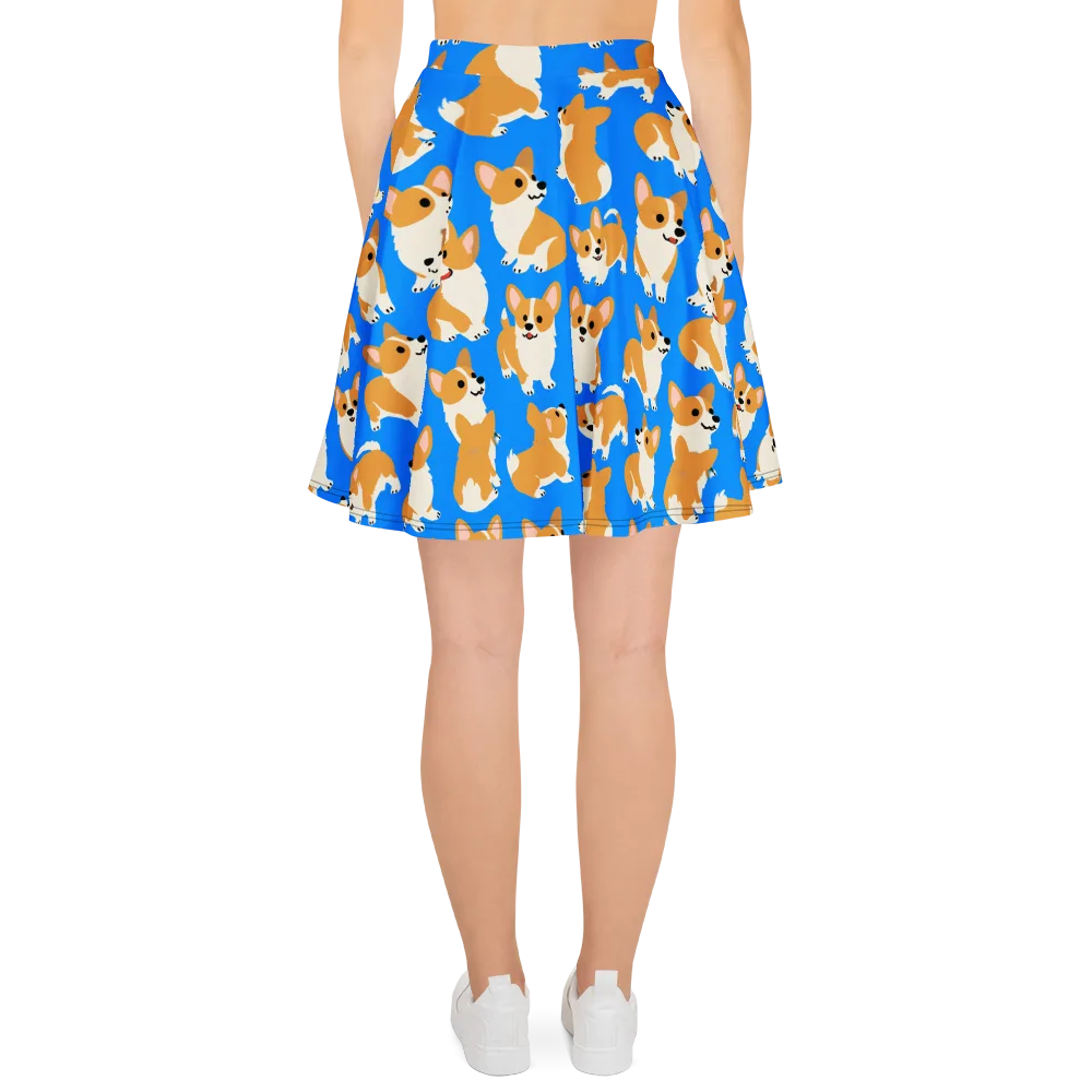Blue Ribbon Corgis on Skater Skirt — Back