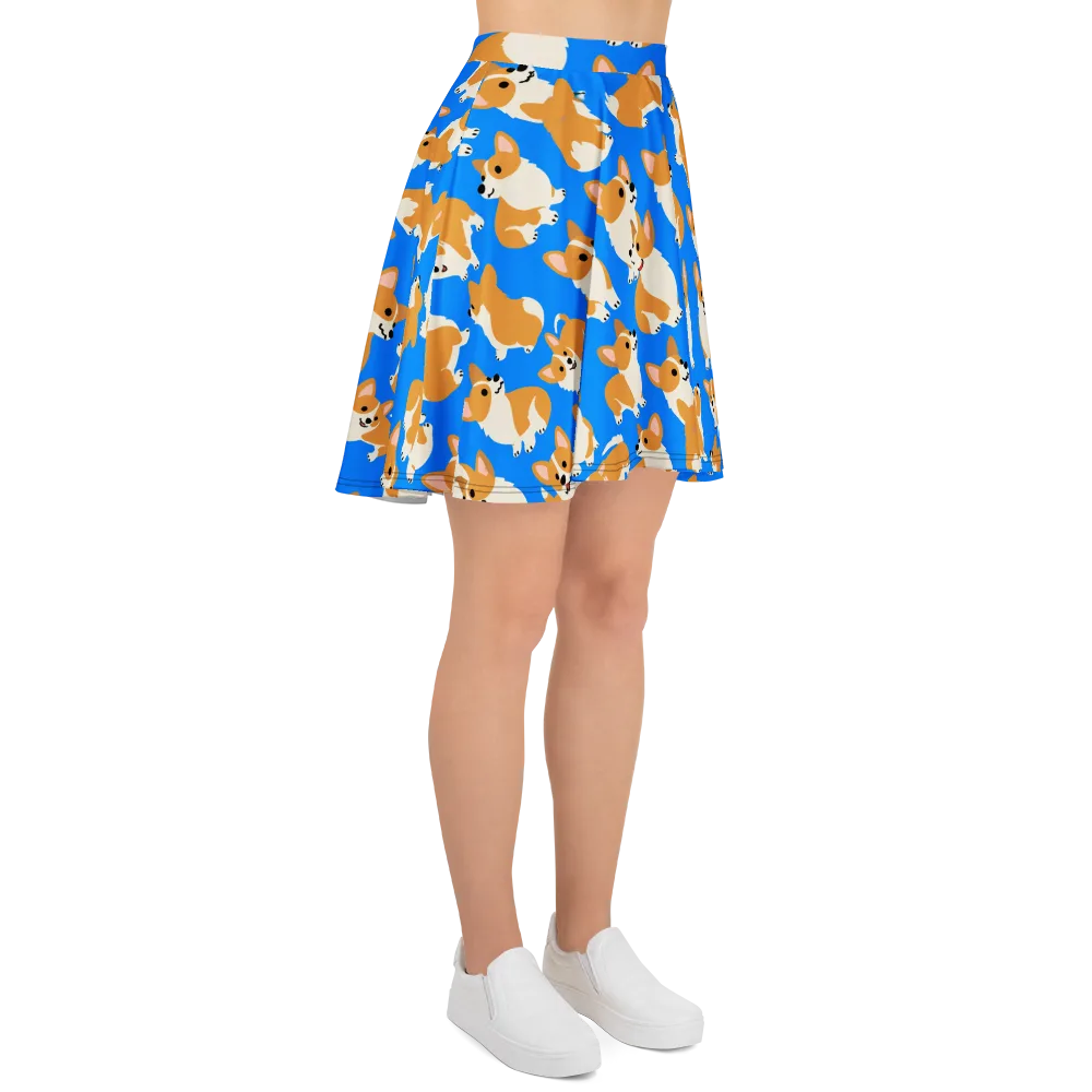 Blue Ribbon Corgis on Skater Skirt — Right