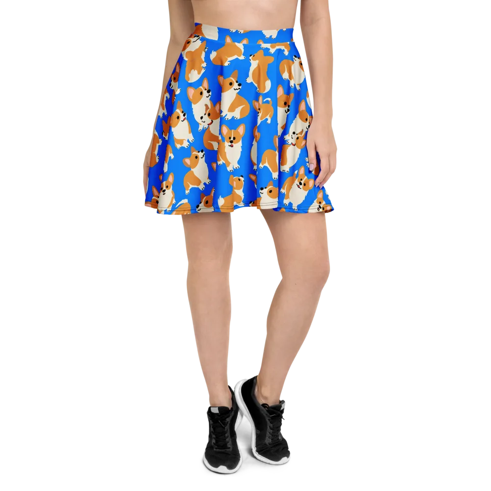 Blue Ribbon Corgis on Skater Skirt — Front