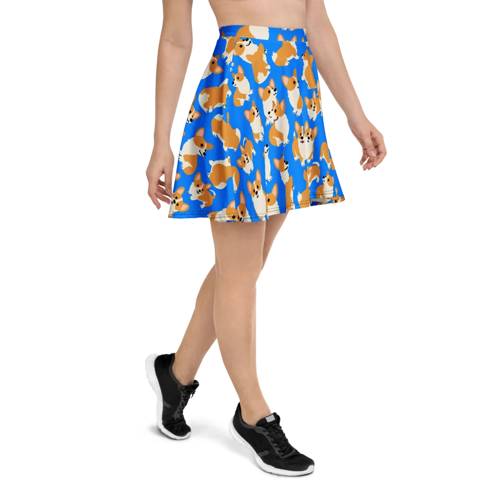 Blue Ribbon Corgis on Skater Skirt — Right
