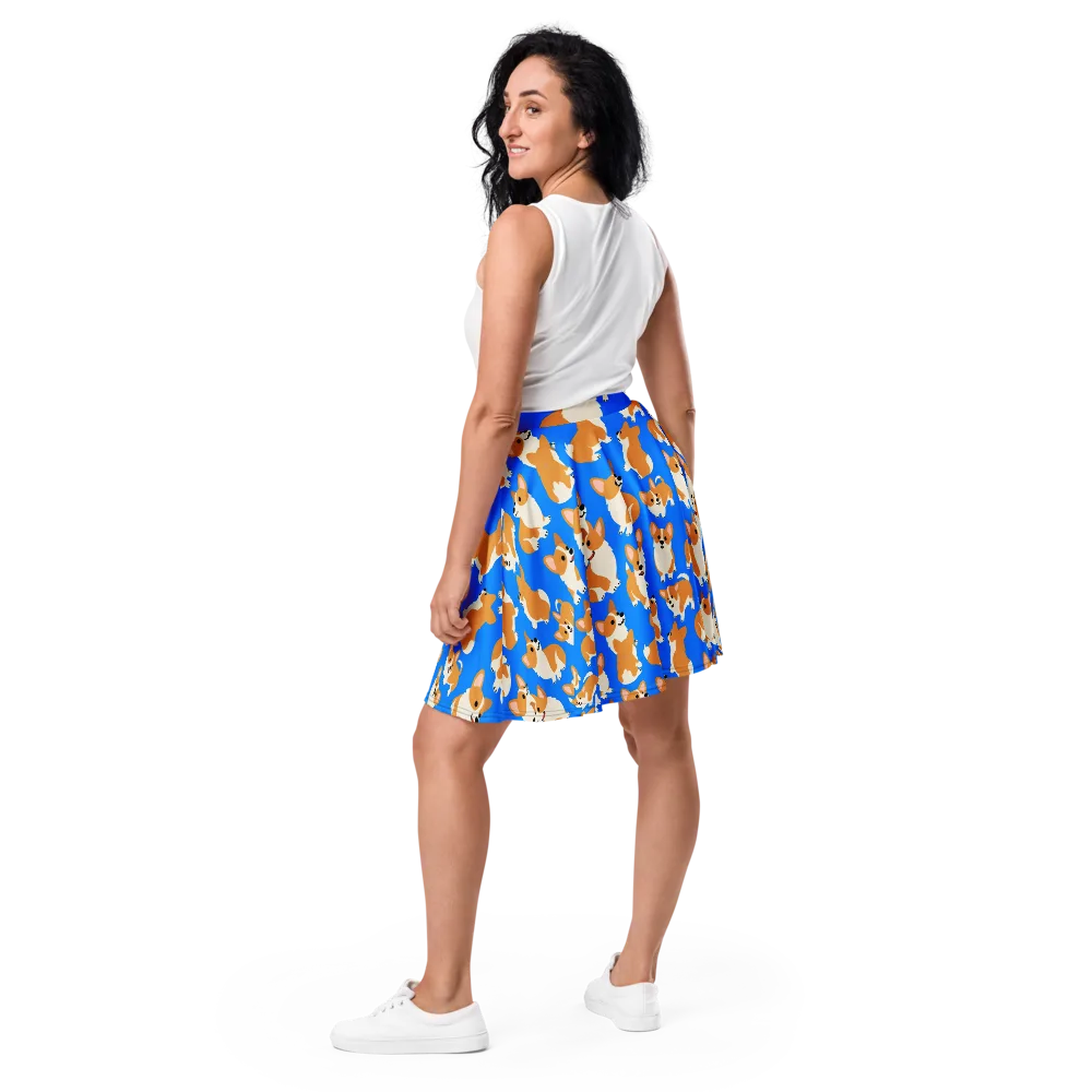 Blue Ribbon Corgis on Skater Skirt — Back