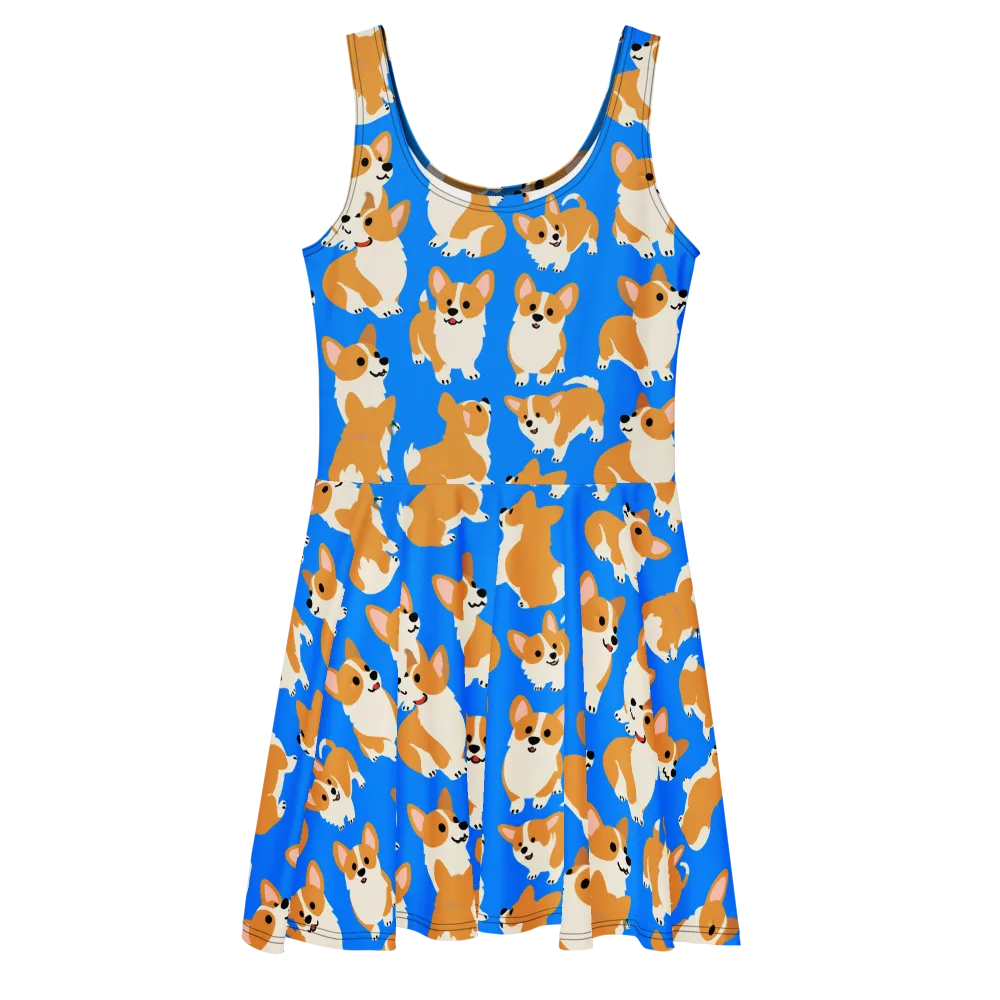 Blue Ribbon Corgis on Skater Dress — Front