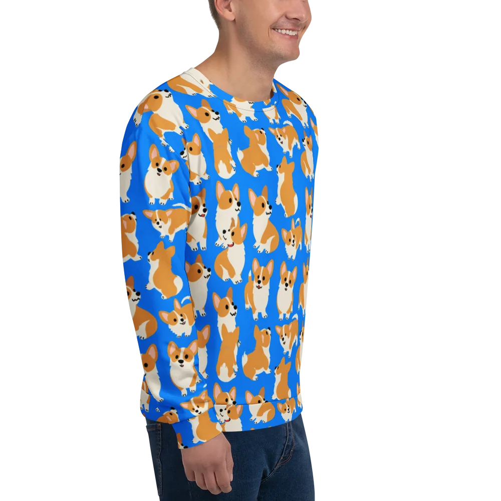 Blue Ribbon Corgis on Sweatshirt — Right Front