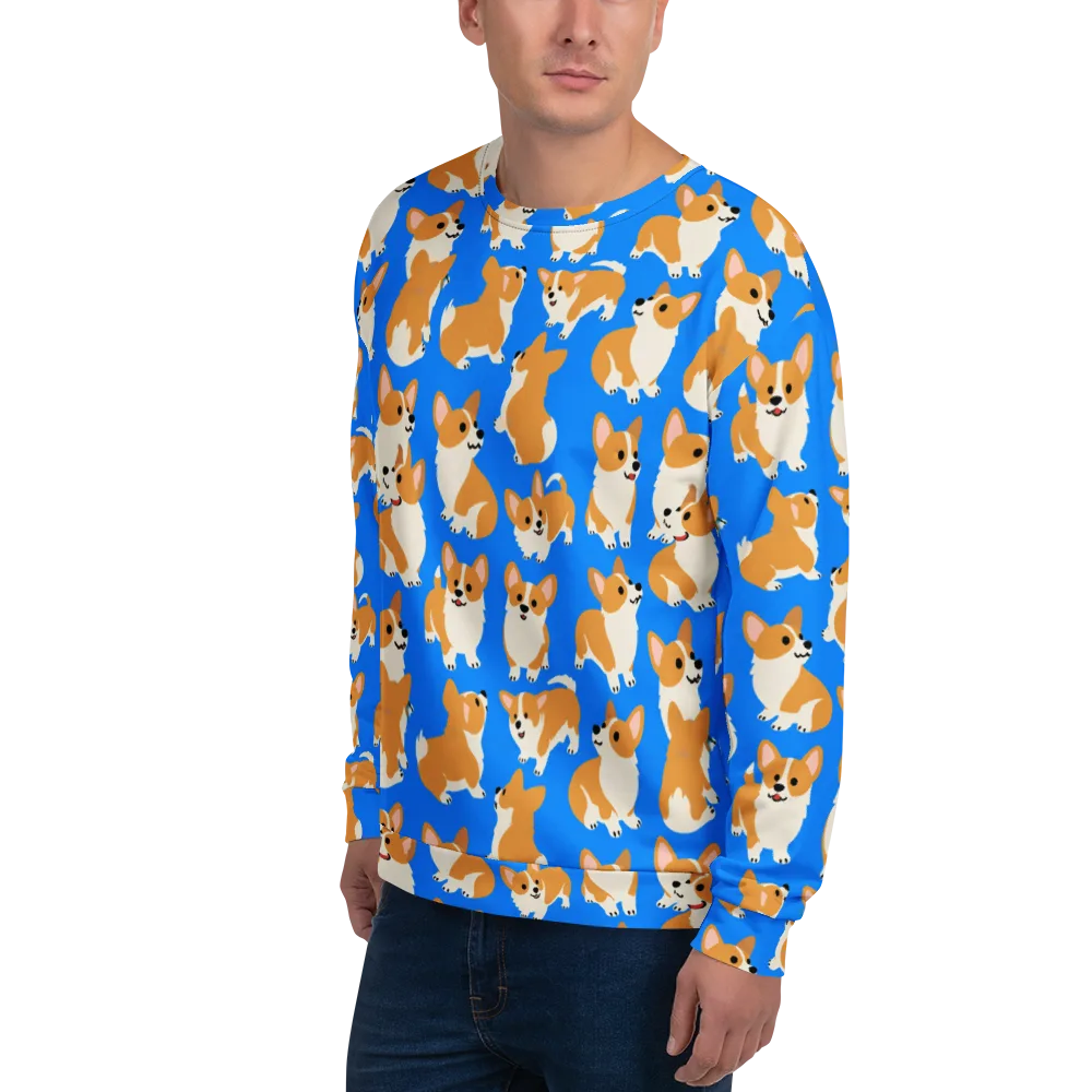 Blue Ribbon Corgis on Sweatshirt — Left Front