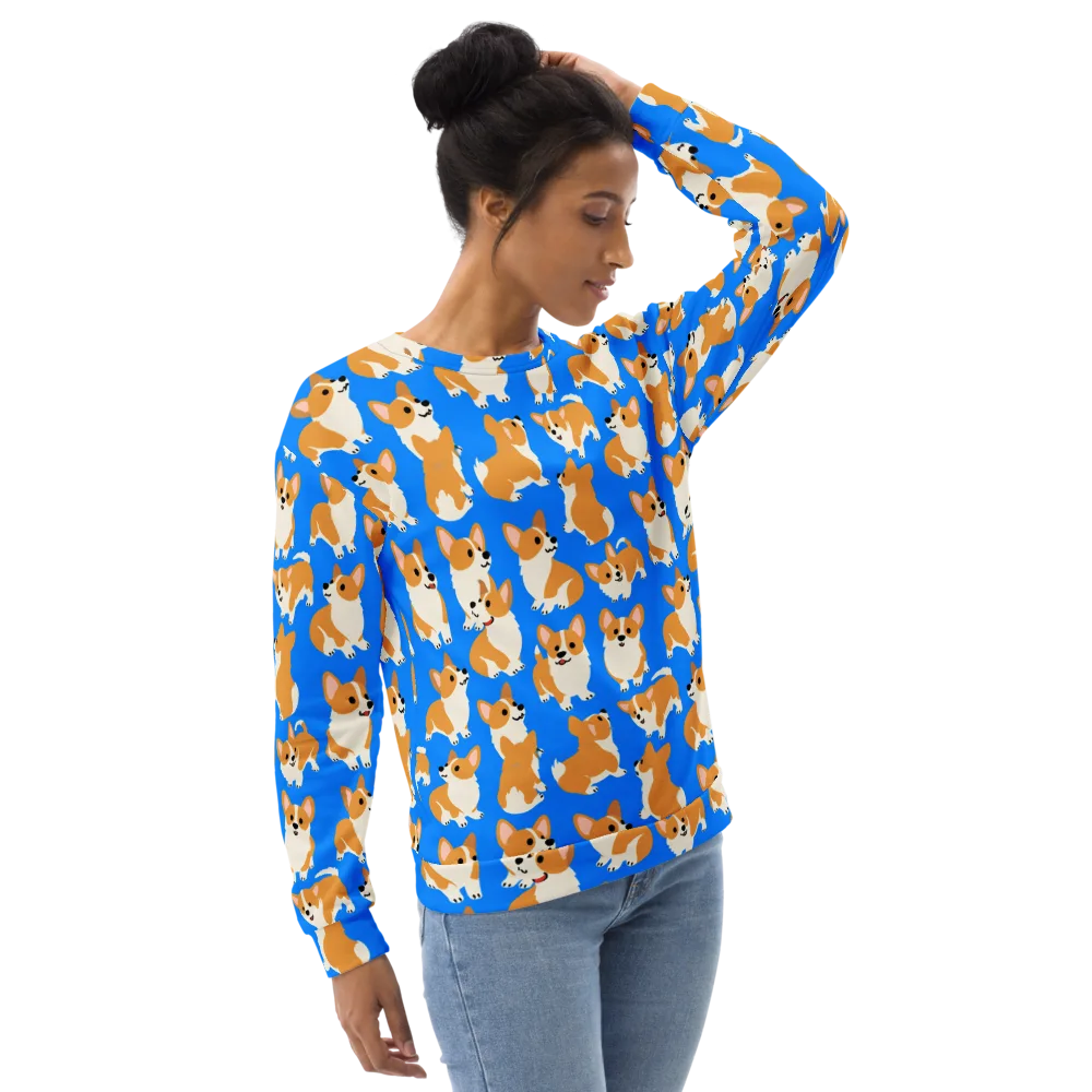 Blue Ribbon Corgis on Sweatshirt — Right Front