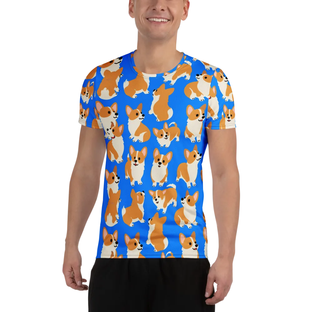 Blue Ribbon Corgis on Men's Athletic T-Shirt — Front