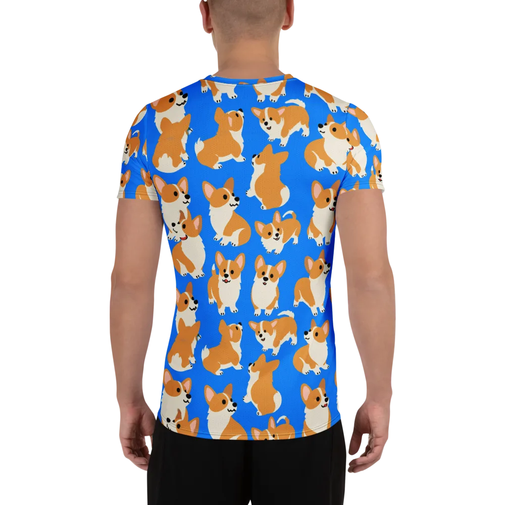 Blue Ribbon Corgis on Men's Athletic T-Shirt — Back