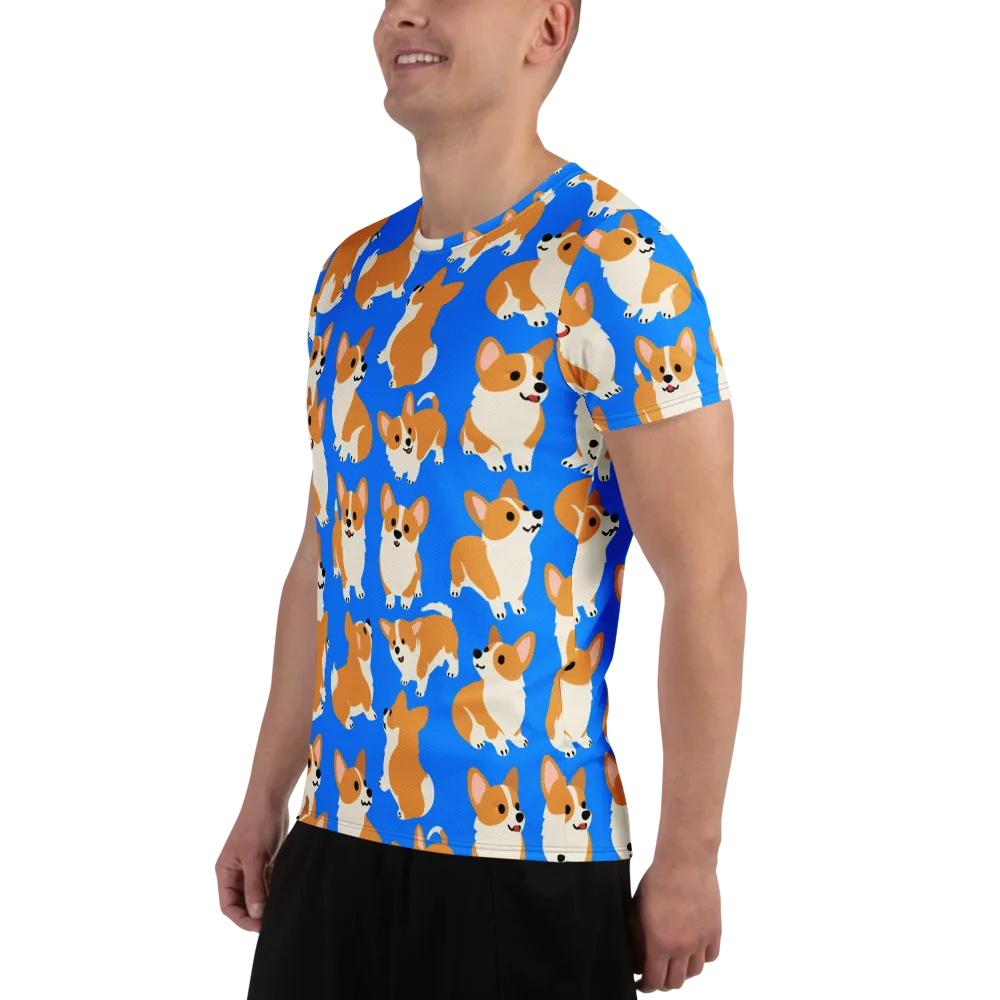 Blue Ribbon Corgis on Men's Athletic T-Shirt — Left