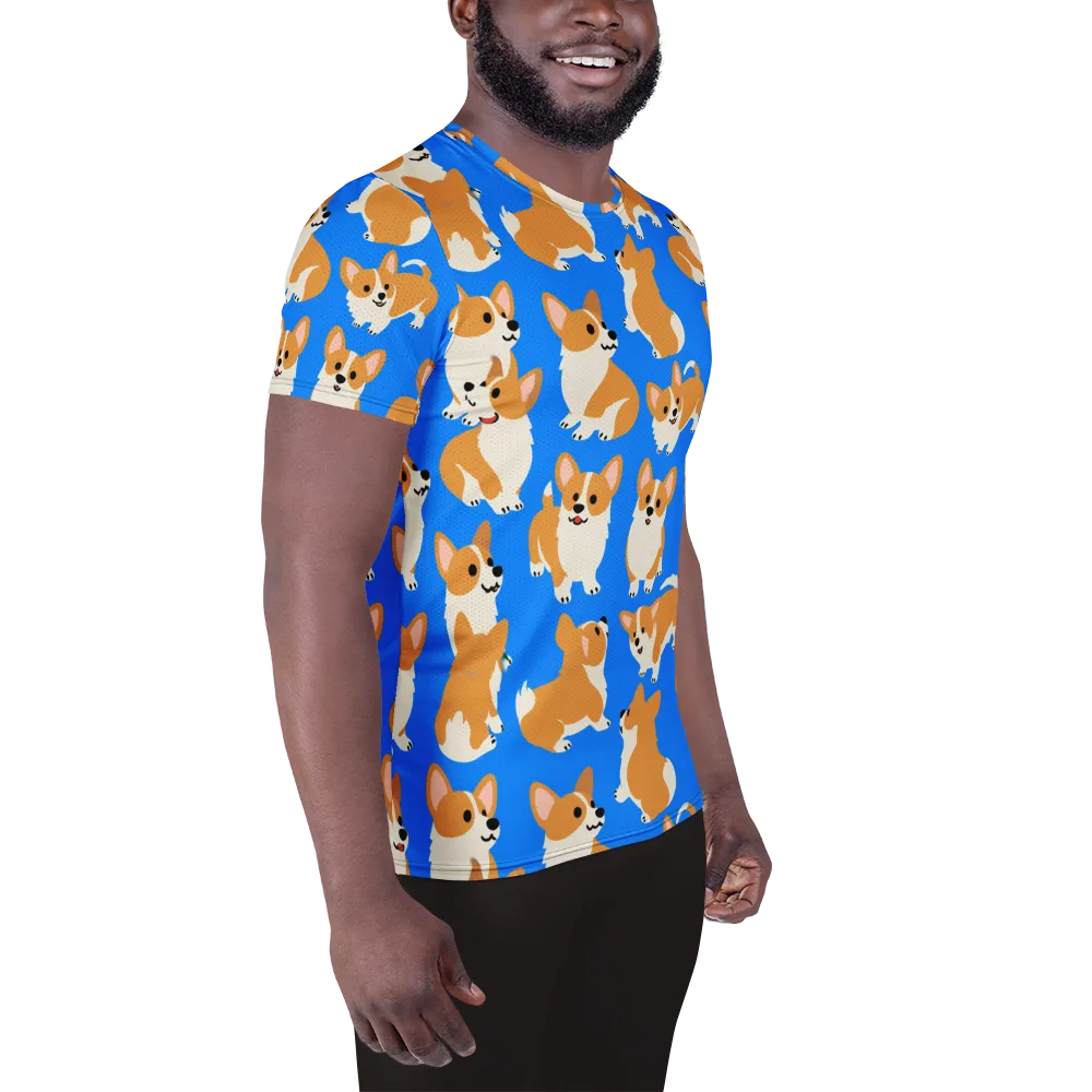 Blue Ribbon Corgis on Men's Athletic T-Shirt — Right