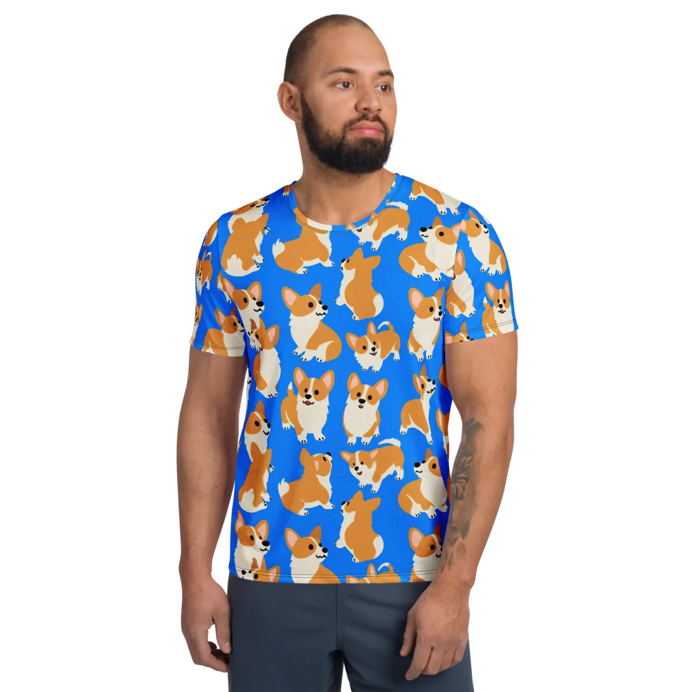 Blue Ribbon Corgis on Men's Athletic T-Shirt — Front