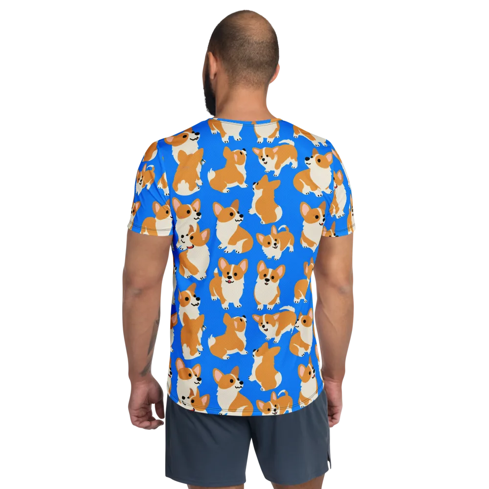 Blue Ribbon Corgis on Men's Athletic T-Shirt — Back