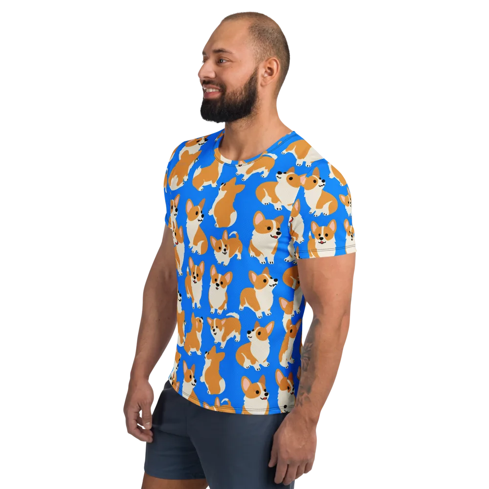 Blue Ribbon Corgis on Men's Athletic T-Shirt — Left