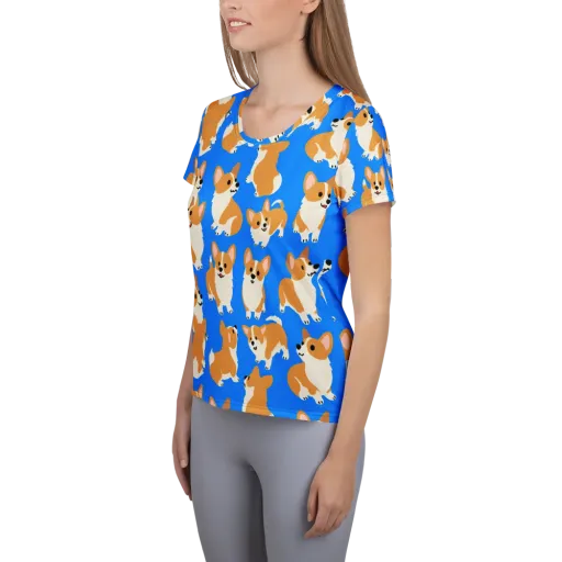 Blue Ribbon Corgis on a Women's Athletic T-Shirt