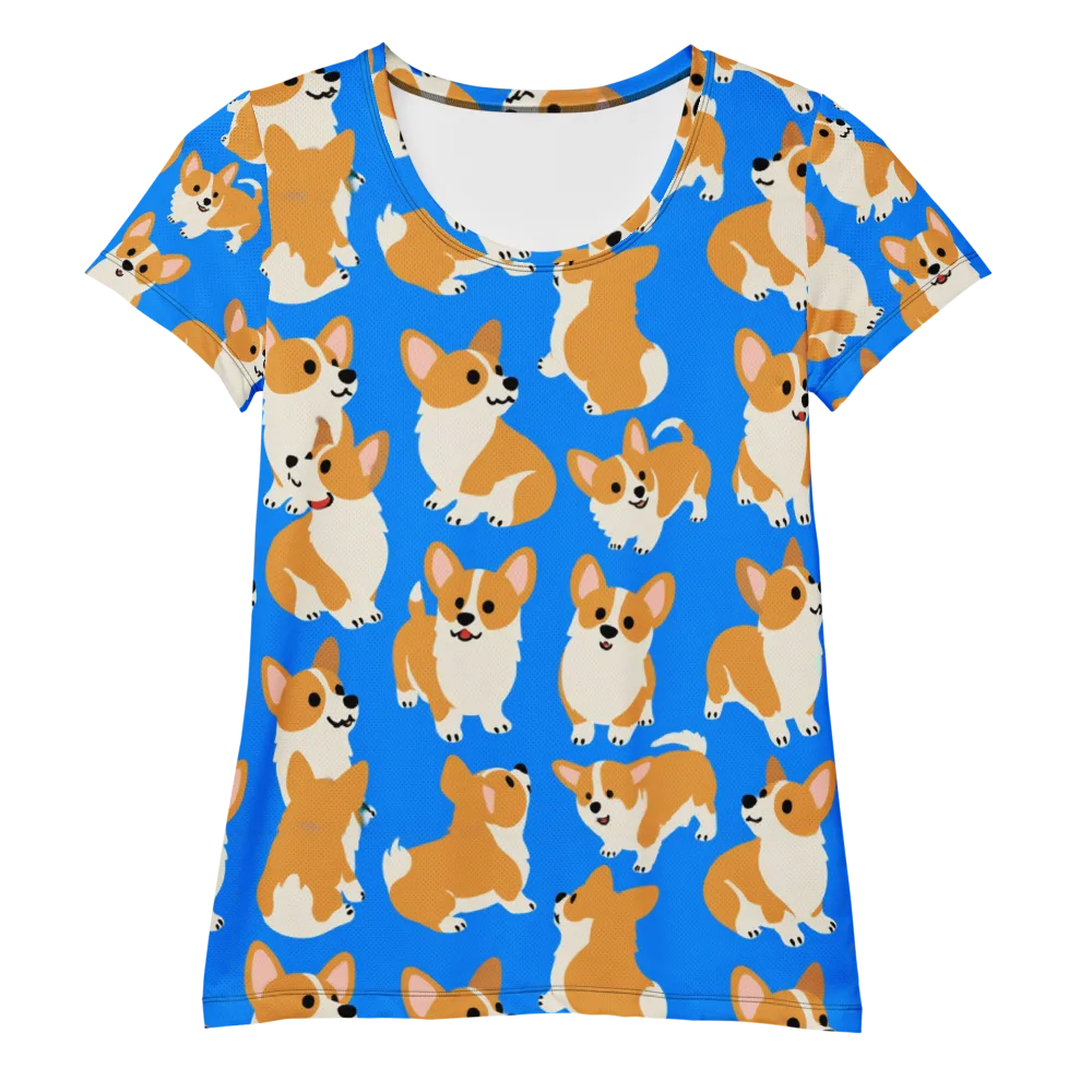 Blue Ribbon Corgis on Women's Athletic T-Shirt — Front