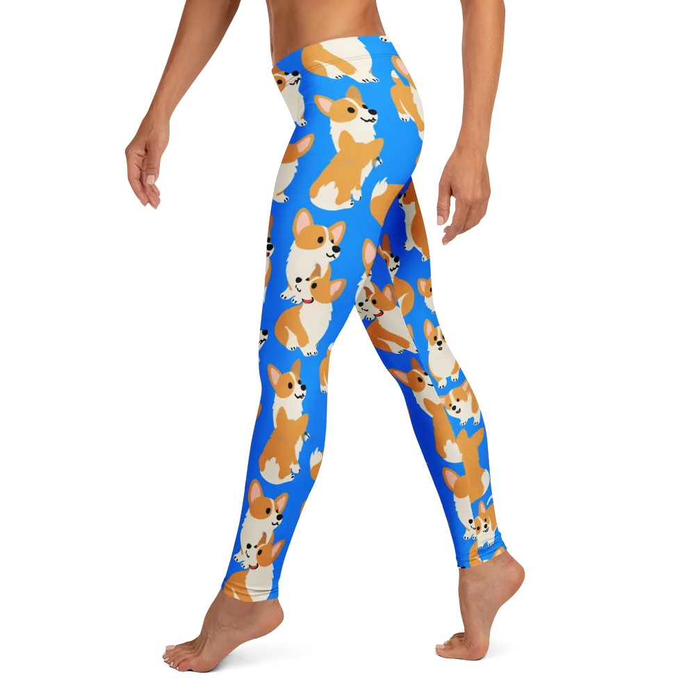 Blue Ribbon Corgis on Leggings — Left