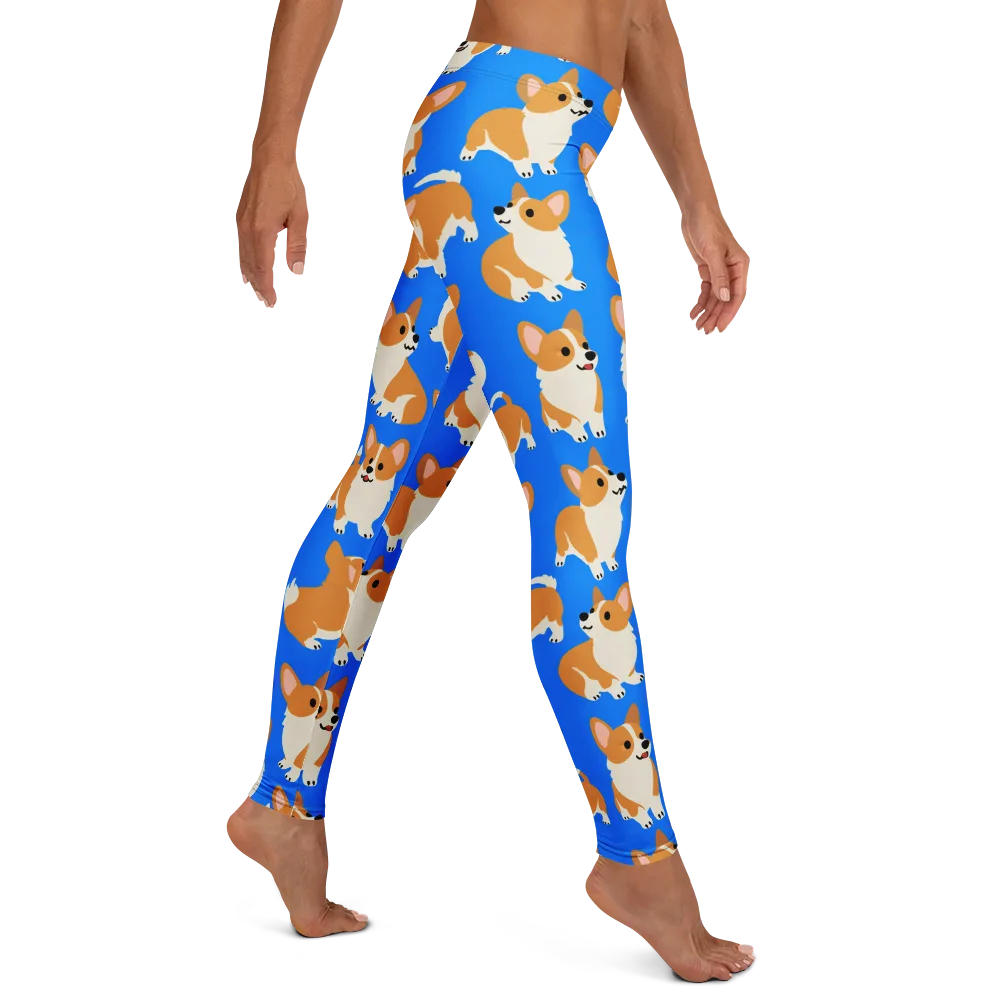 Blue Ribbon Corgis on Leggings — Right