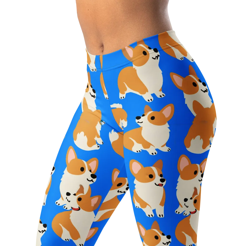 Blue Ribbon Corgis on Leggings — Left Front