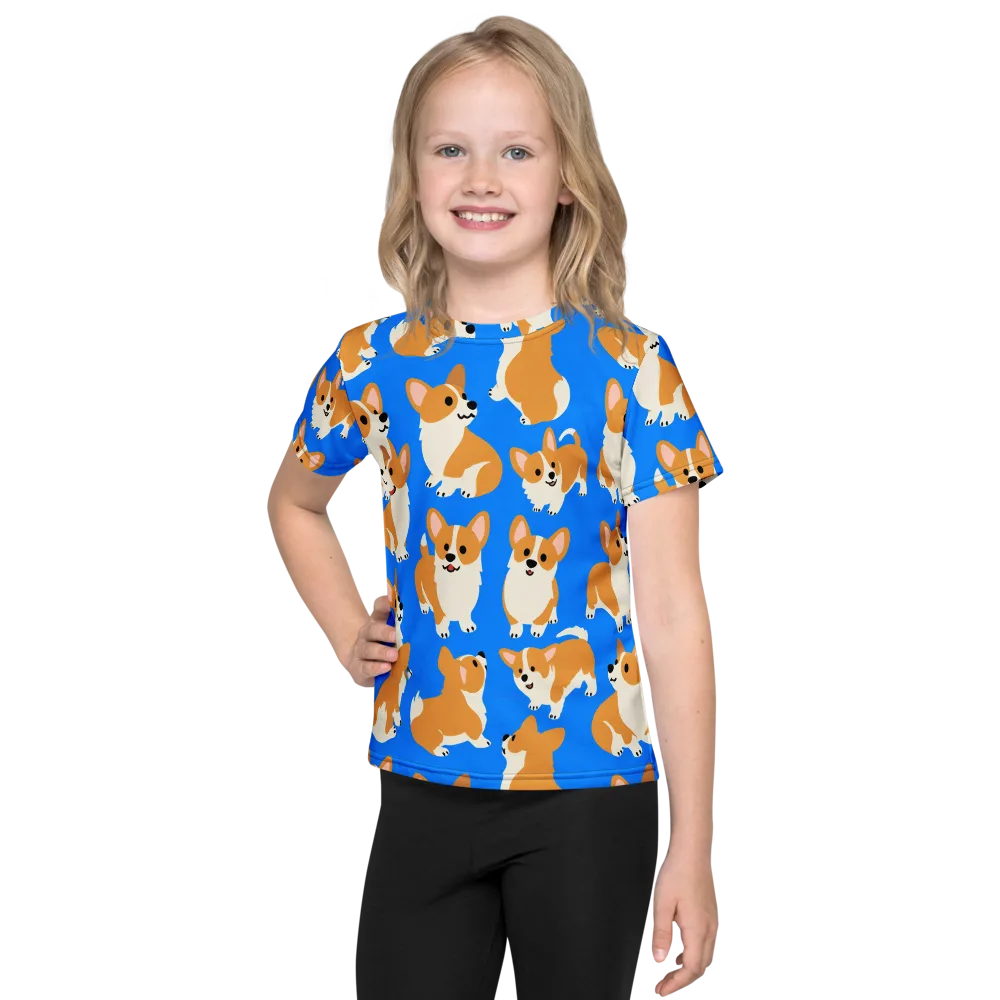Blue Ribbon Corgis on Kids Crew Neck T-Shirt — Front