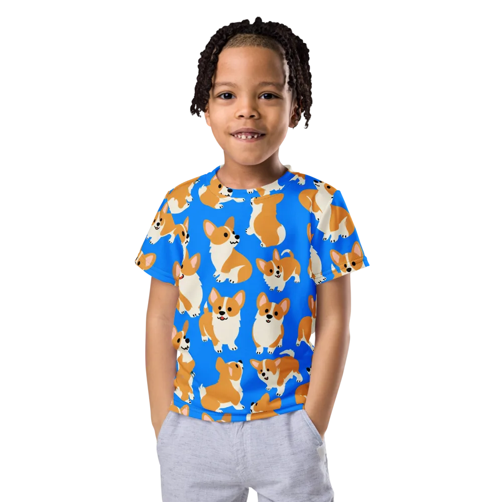 Blue Ribbon Corgis on Kids Crew Neck T-Shirt — Front